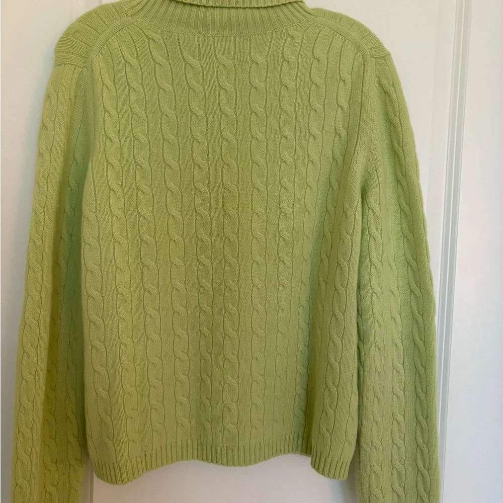 Lemon Green Cashmere Cable Knit Turtleneck Sweater available for only a few days - Picture 2 of 4